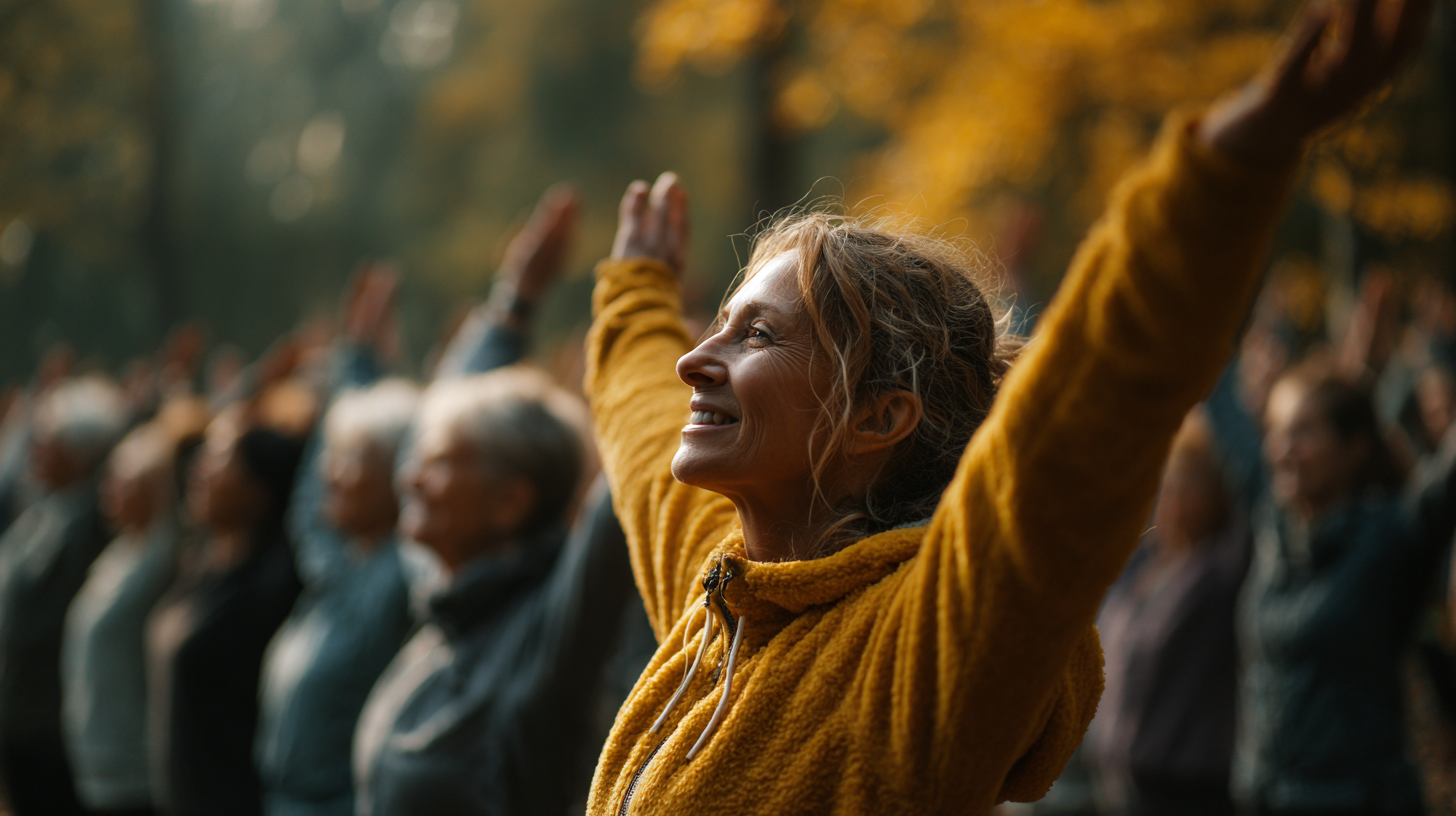 Досвідчений інструктор йоги працює з групою дорослих